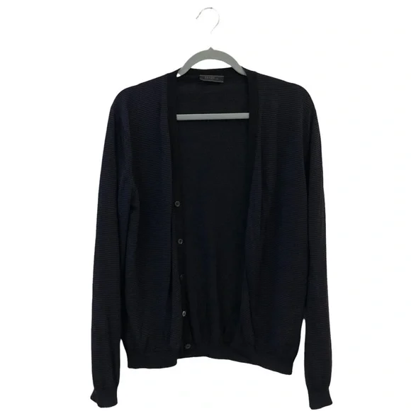 Prada | Sweaters | Mens Prada Navy Blue Striped Wool Cardigan